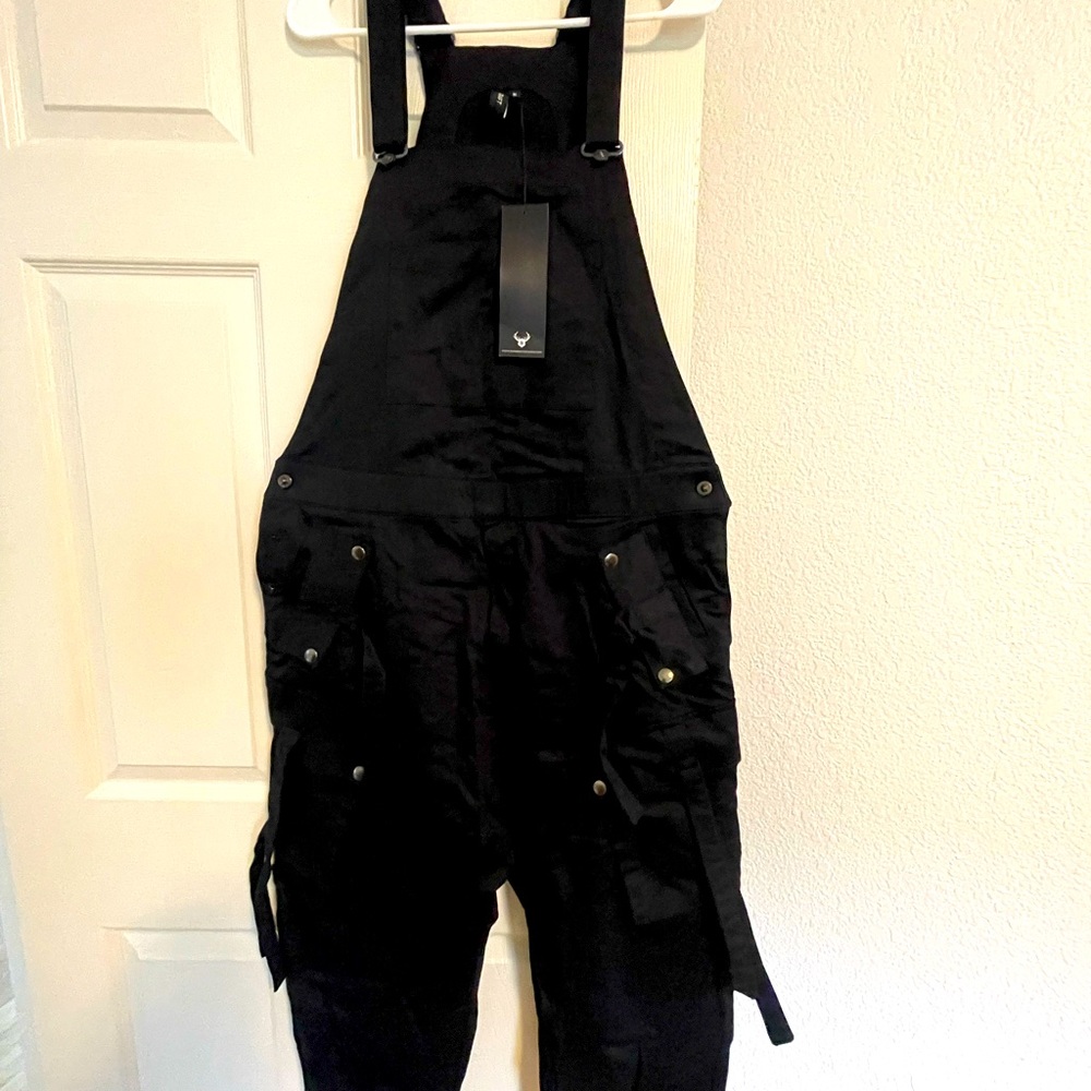 SKINGRAFT  overalls , black with gun metal hardware.